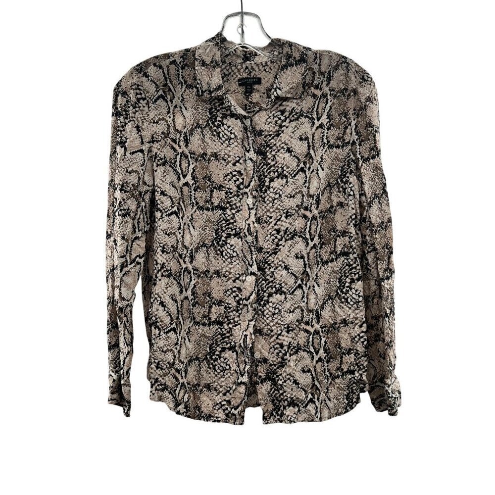 Talbots Petites Snake Print Button Up Top Multicolor Size 10 Long Sleeve